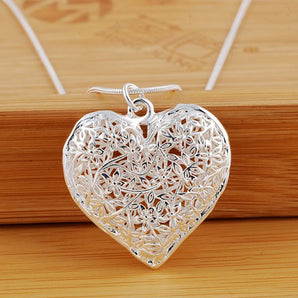 925 Sterling Silver Carved Heart Pendant Necklace: Elegance for Every Occasion