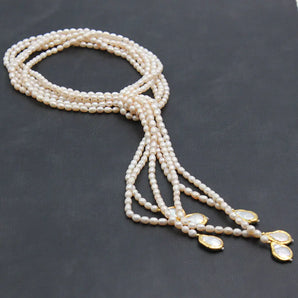 3 Rows White Pearl Lariat Necklace