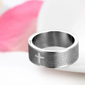 Fashion Men's Stainless Steel Spanish Lord's Prayer Ring