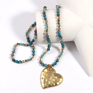 Bohemian Heart Pendant Necklace - Multi Stones