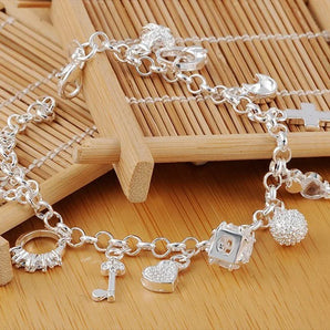 925 Sterling Silver Fashion Pendant Chain Charm Bracelet: Fine Jewelry for Women