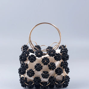 High-Quality Black Beaded Ball Bag: Fashionable Versatile Handheld for Women