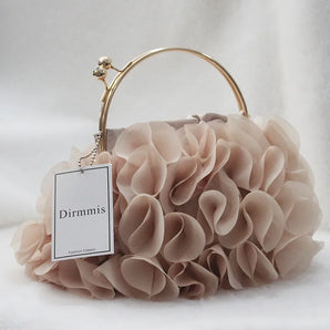 Luxury Satin Floral Evening Clutch: Women's Wedding Purse with Shoulder Chain