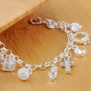 925 Sterling Silver Fashion Pendant Chain Charm Bracelet: Fine Jewelry for Women