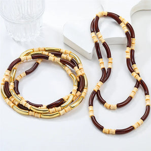 Retro Ethnic Style Brown Acrylic Beaded Resin Bracelet