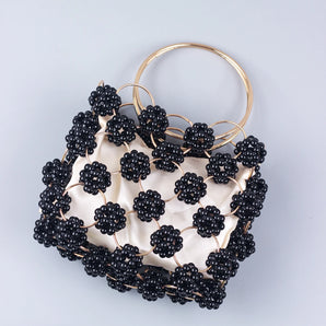 High-Quality Black Beaded Ball Bag: Fashionable Versatile Handheld for Women