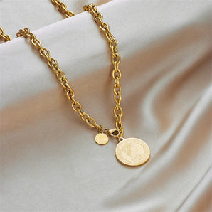 Gold Hip Hop Round Portrait Coin Necklace - Fashion Jewelry Gift