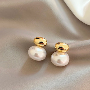 French Elegant Gold Pearl Earrings