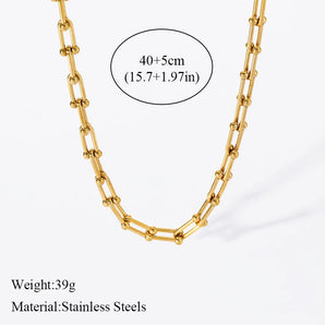 Gold Color Thick Chain Necklace Bracelet Set: Fashionable Stainless Steel Jewelry