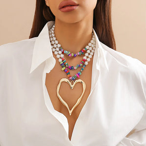 Bohemian Stone Chain Choker Necklace with Heart Pendant